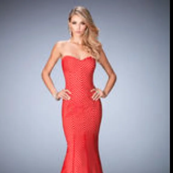 La Femme Red Mermaid Prom Gown #22744